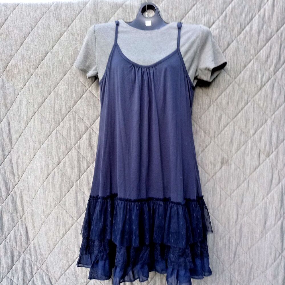 A'Reve Anthropologie Womens L Tiered Lace Ruffle Slip Dress Cottage Fairy Whimsy